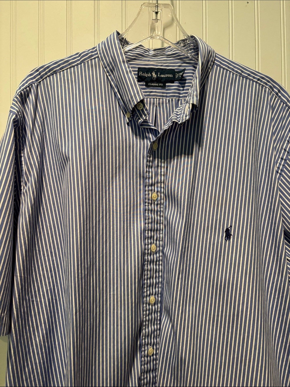 Ralph Lauren Classic Fit Blue/White Stripe Button-Down Short Sleeve Shirt 2XLT